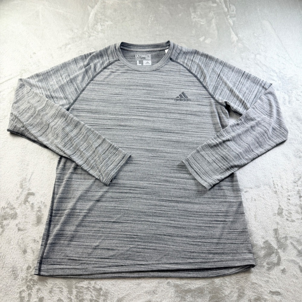 Adidas Ultimate Tee Gray Space Dye Long Sleeve Climalite Athletic Shirt Men's L